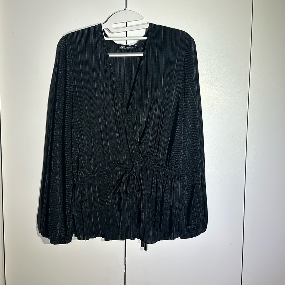 Zara Pleated Blouse Wrap Top Front Tie